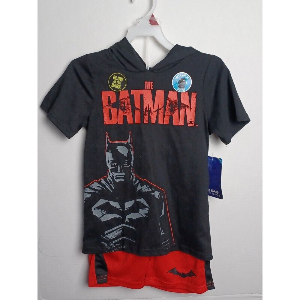 Boys Red & Black Batman Outfit Hooded T-Shirt Top & Shorts Set